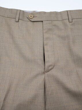 $255 Santorelli New Romeo Tan Flat Front Wool Dress Pants Trousers 36W 36X31